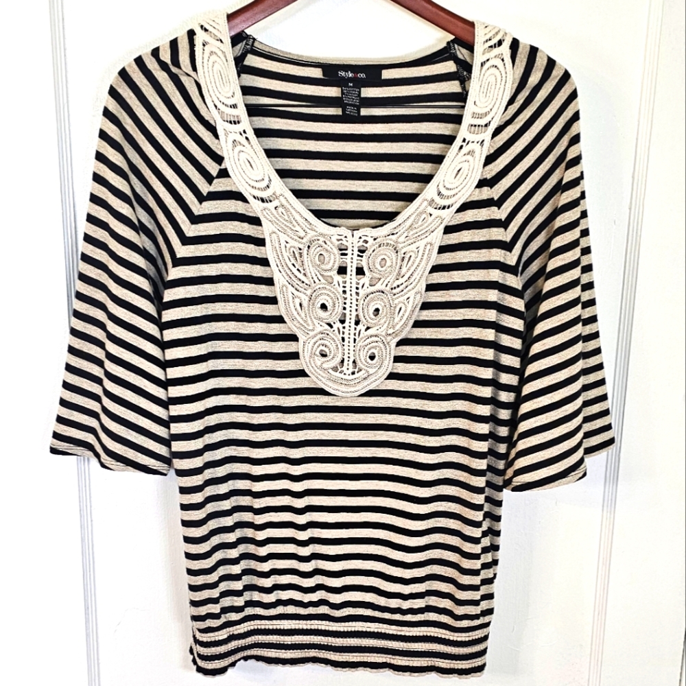 Cream & Black Striped Blouse